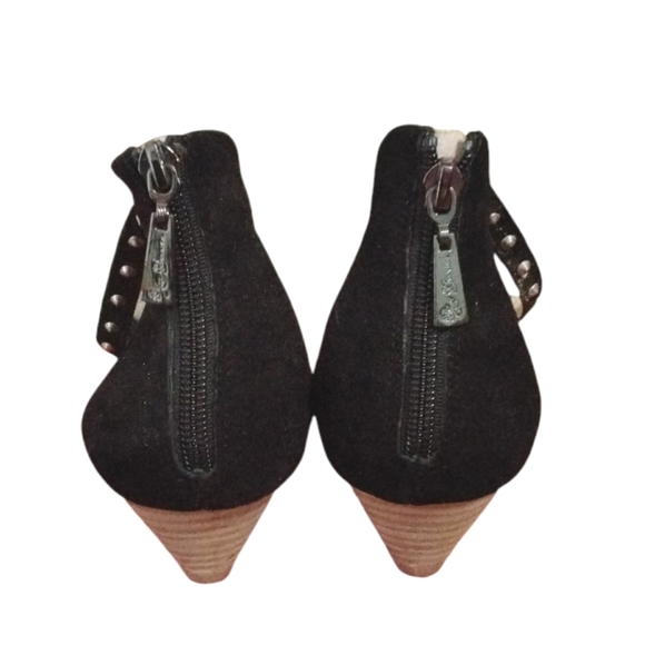 Matt Bernson Studded Fringed Sandals Black and White Suede Thong Wedge Sandals - Picture 6 of 12